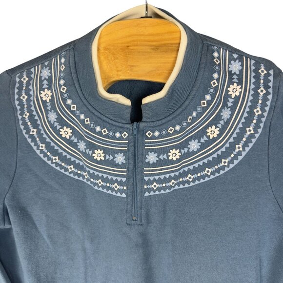 Vintage Blair Sweatshirt Women M Blue Nordic Fleece Pullover Flower Embroidered - Picture 3 of 9